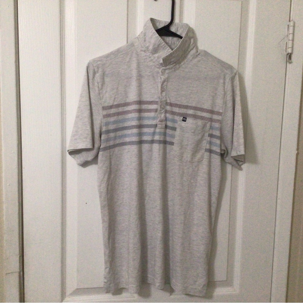 Travis Mathew Gray and Blue Polo Shirt Casual Design